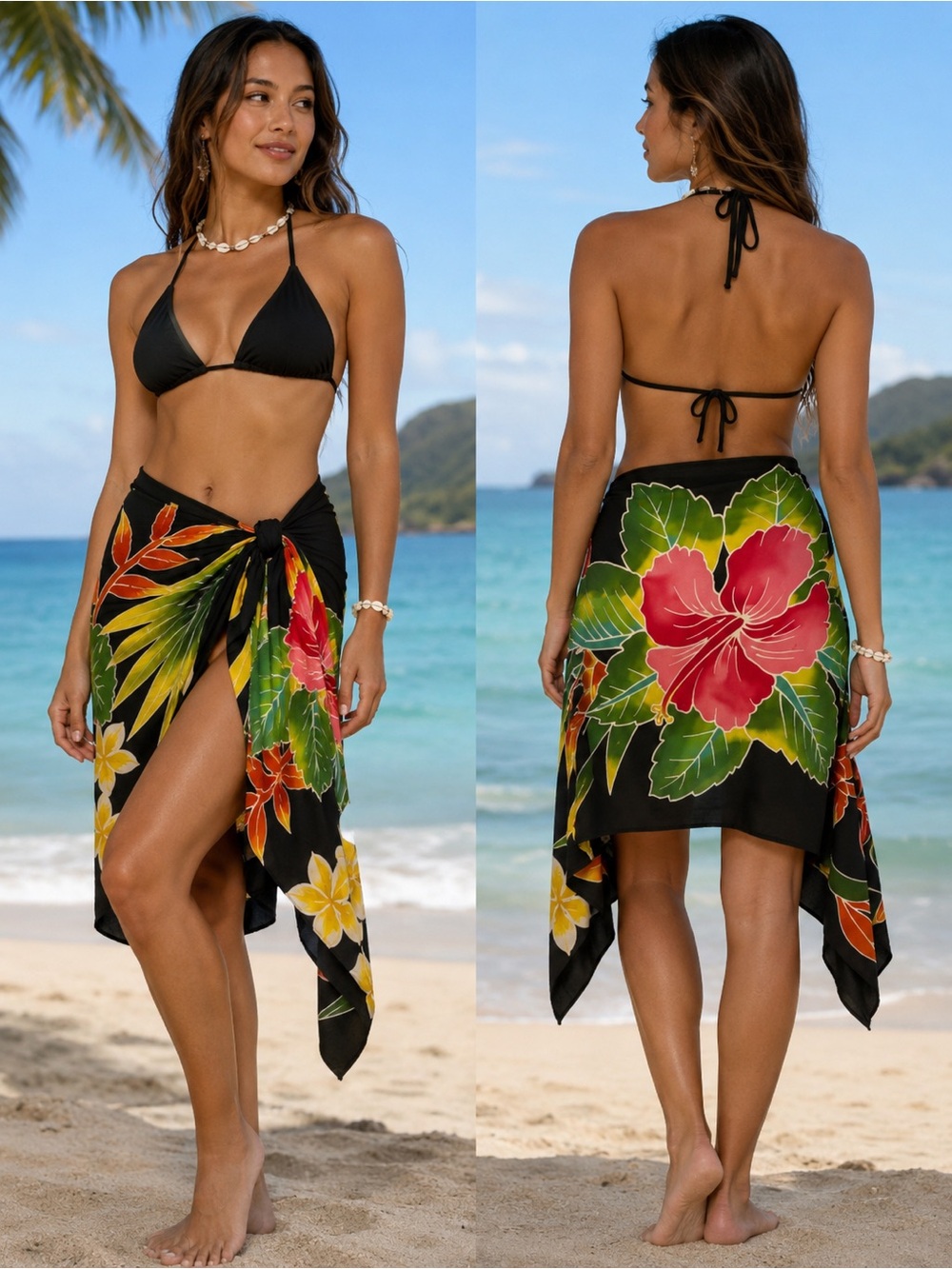 Hawaii island style colorful Hibiscus Tropical Wrap Skirt swimsuit cover up OS